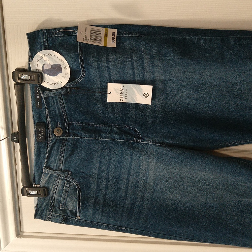 Curve Appeal High Rise Flare Classic Blue Jeans Women's Sz 14/30 NWT Comfy, Y2K - Picture 4 of 14
